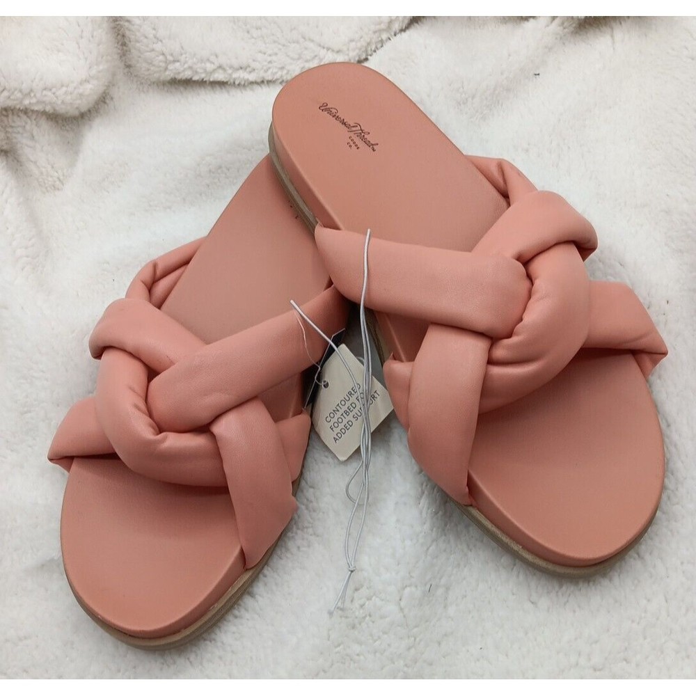 Universal Thread Cosette Coral Peach Woven Faux Leather Women's Sandals Size 10
